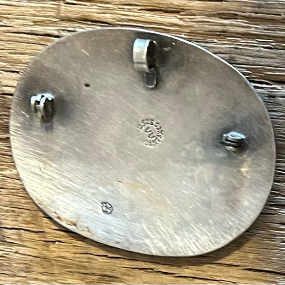 VINTAGE  925 S SILVER SUBSTANTIAL SWSTRN AZTEC BROACH MOTHER OF PEARL  DETAIL - Picture 3 of 3